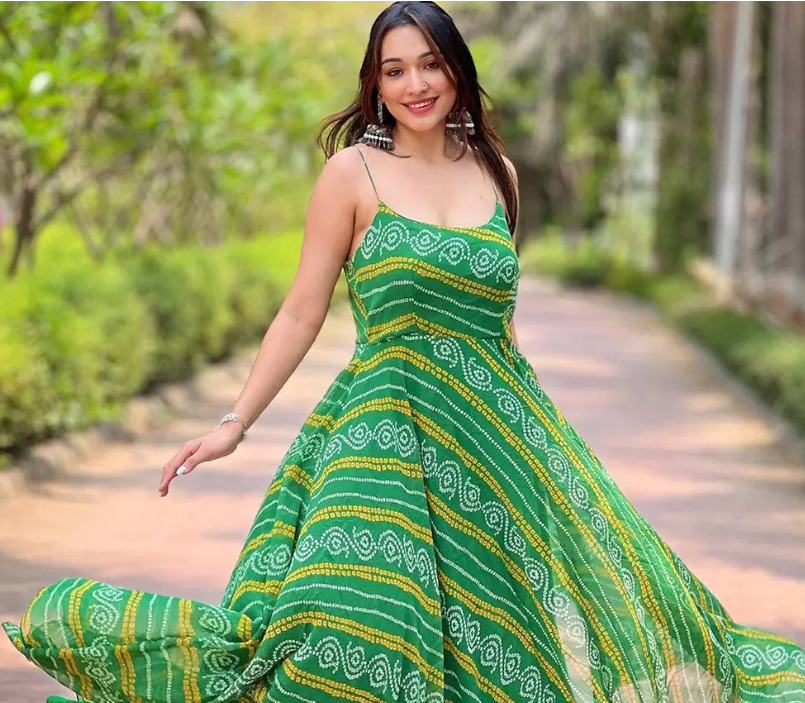 Forest Green Long Printed Dress